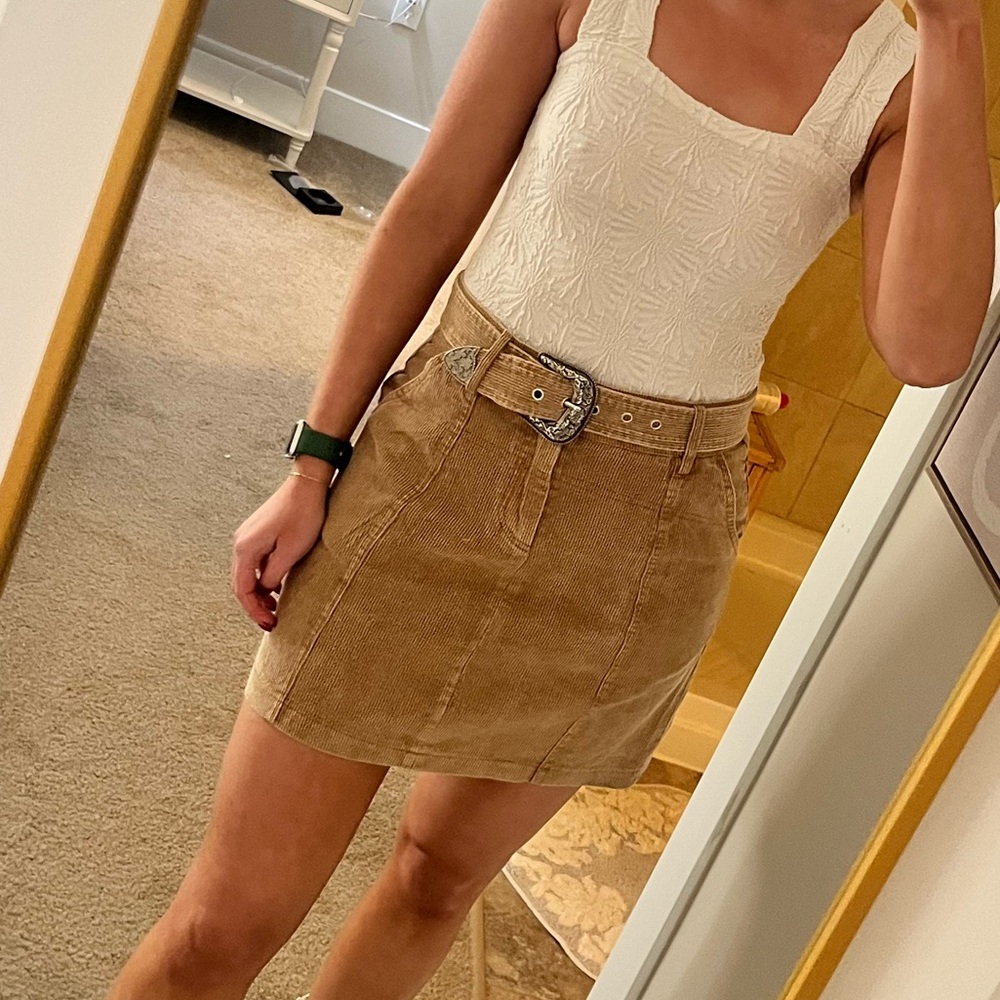 Pink Lily Small Brown Corduroy Skirt